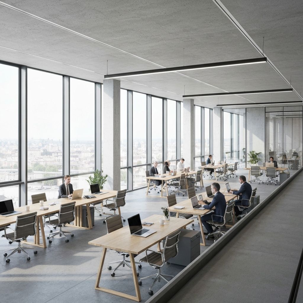 Ambiente ufficio moderno con spazi di lavoro aperti