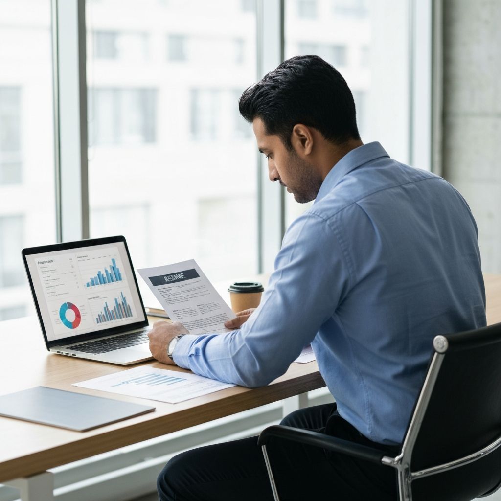 HR professional che analizza documenti e dati su scrivania