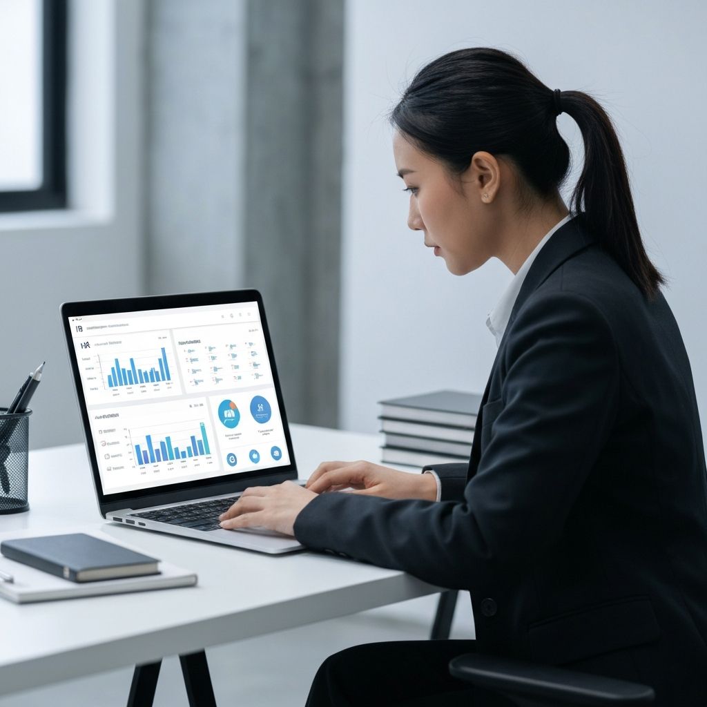 Professionista che studia su laptop in ambiente di lavoro moderno